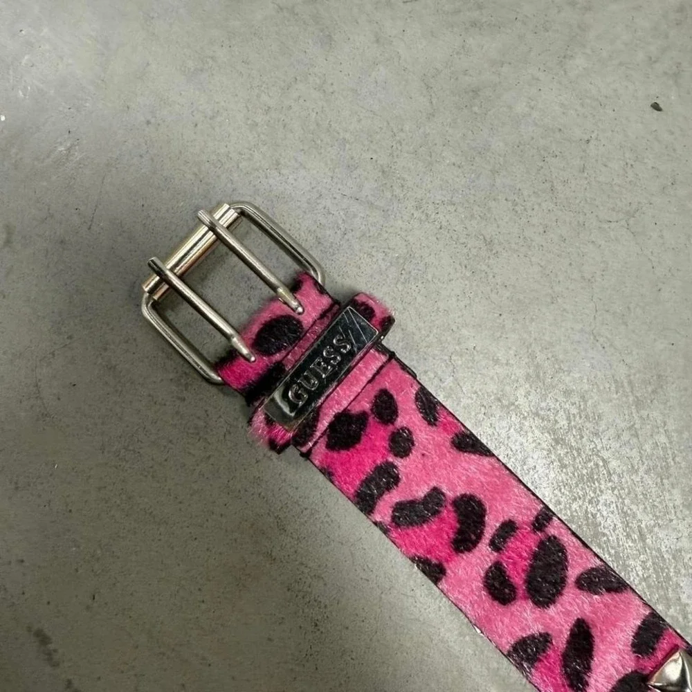 Vintage y2k‎ Women's Pink Guess Cheetah Print Studded Leather Belt